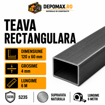Teava rectangulara 120 x 60 x 4 mm, 6 metri